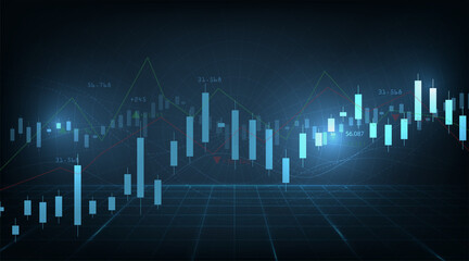 Trading infographic concept background.Business chart with  rising and uptrend line graph.trading concept on blue background.Vector illustration.