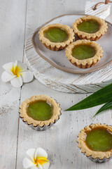 Pie susu pandan or pai susu or pandan milk pie is custard pie popular in Bali with pandan flavor.