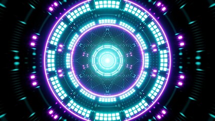 Glowing Geometric Neon Light Tunnel