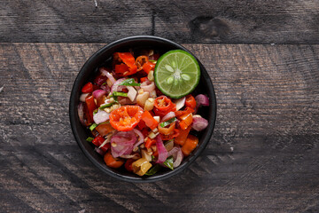 Sambal Matah. Traditional raw chili and lemongrass relish from Bali, indonesia.