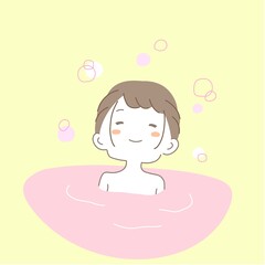 温泉でリラックスする女性のイラスト素材