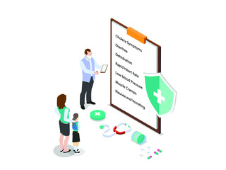 Cholera symptoms vector concept. Male doctor showing Cholera symptoms to his patients on the clipboard while standing in the clinic