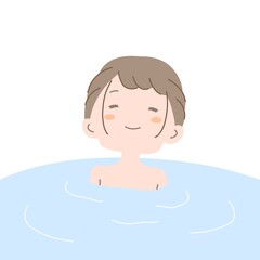 温泉でリラックスする女性のイラスト素材