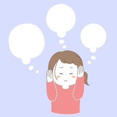 頭を抱えて困る女性のイラスト素材