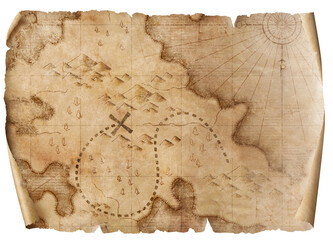 old pirates treasures map scroll isolated