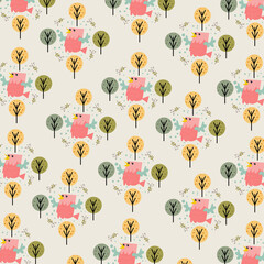 Cute big bird pattern background with small trees around. Perfect for wallpapers, web page backgrounds, surface textures, textiles.