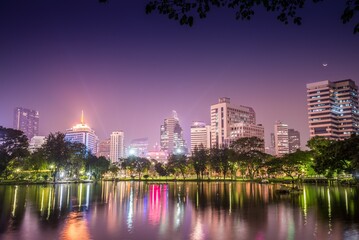 Twilight evening cityscape of modern capital Bangkok city, Thailand. Building, architecture and city concept.