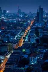 Fototapeta premium Night cityscape of modern capital Bangkok city, Thailand. Building, architecture and city concept.