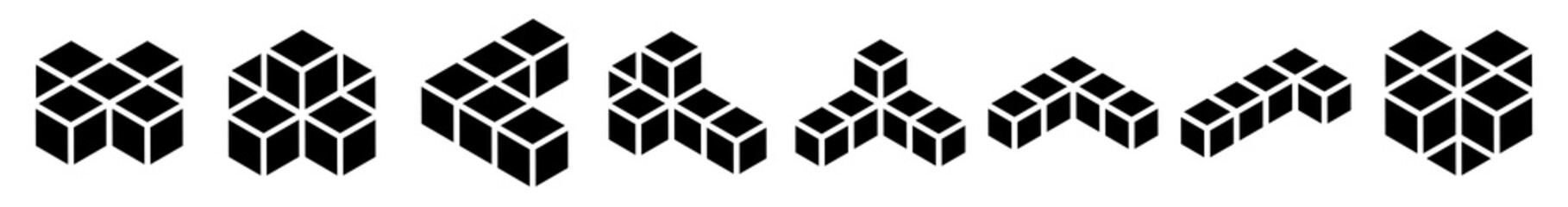 3d Cube icon, symbol illustration. Building, cargo icon. Squares cubic, cubism graphic