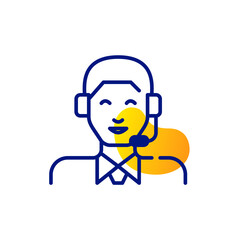 Young man wearing headset working as a call center agent. Pixel perfect, editable stroke fun color geometric icon