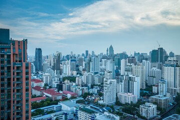Landscape of Bangkok urban cityscape, Thailand. City building architecture concept.
