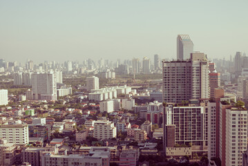 Landscape of Bangkok urban cityscape, Thailand. City building architecture concept. Color tone.