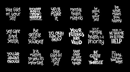Mental health lettering set. Hand drawn lettering.