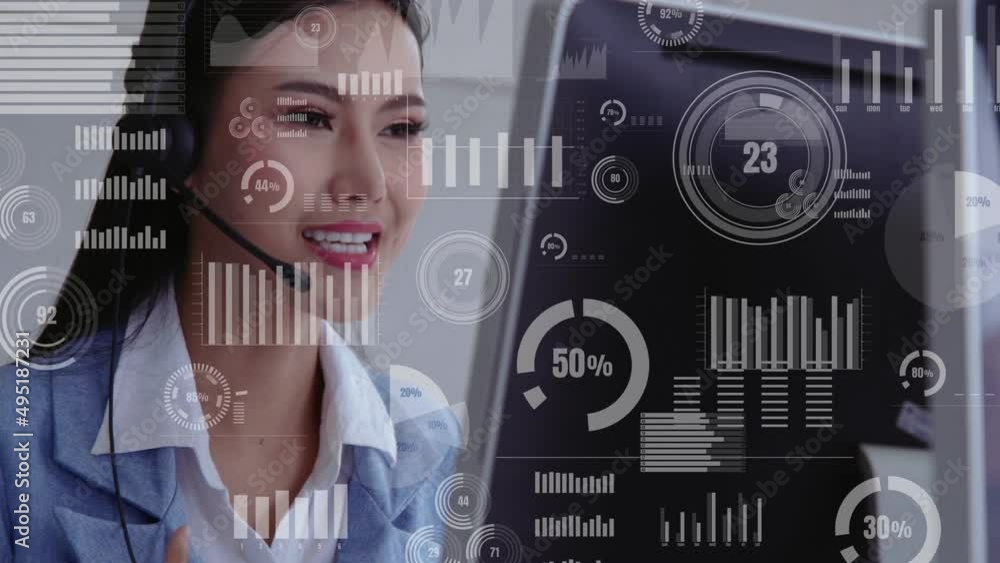 Aufkleber customer support call center provide data in conceptual vision . business and communication technolo