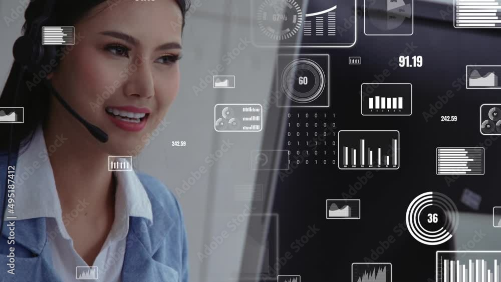 Poster customer support call center provide data in conceptual vision . business and communication technolo