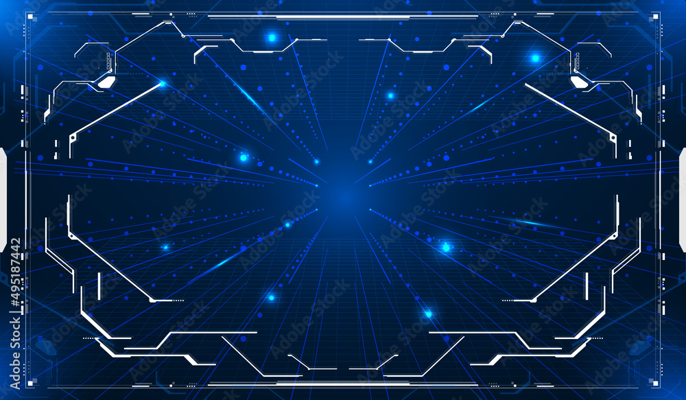 Fototapete HUD User Screen Interface Futuristic Modern Technology Design Virtual Reality Display Vector.
Stream Grid Pattern and Dots Lines Connection Tunnel Structure with Glow Star Illustration.