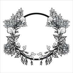 Floral wreath with tree leaves. Hand drawn illustration converted to vector