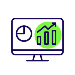 Stats in graphs and charts on a pc monitor. Growth and success strategies analysis. Pixel perfect, editable stroke icon