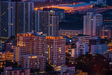 Fototapeta na wymiar Night cityscape of modern capital Bangkok city, Thailand. Building, architecture and city concept. 