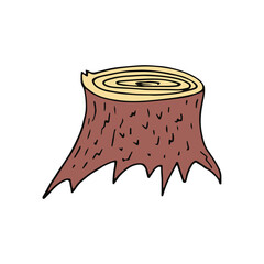 tree stump hand drawn in doodle style. icon, card, poster, vector, monochrome. nature, forest.