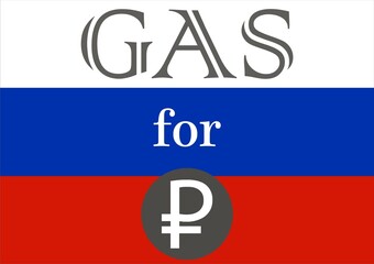 Drawing of the Russian flag with the inscription gas concept gas for rubles