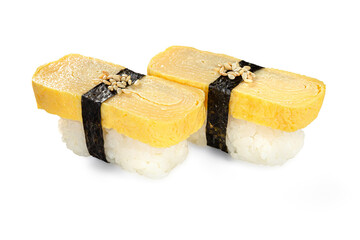 Japanese food - Tamago egg nigiri isolated on white background