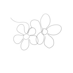 Floral silhouette art line. Flowers in continuous line drawing style. Border with tropical flower. Minimalist black linear sketch. Trendy vector illustration isolated. Contour graphics for design