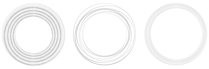 Random circles with hand drawn, free hand drawing effect. Concentric circles, rings shape