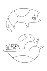 set of outline cute cats, doodle cartoon style, vector illustration, coloring page