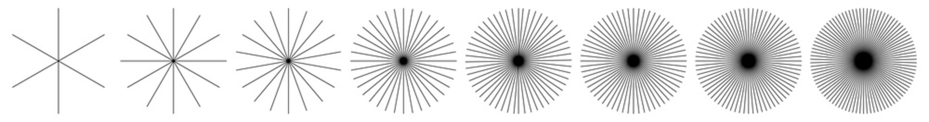 Radial, radiating and converging lines, stripes. Circular, rotated burst, spoke lines