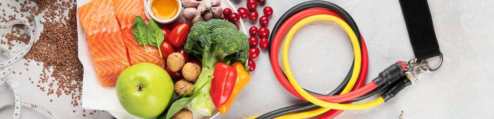 Foods for healthy heart on light background.