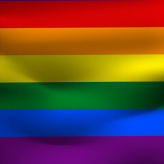 Flag LGBT squared icon, badge or button. Template design, vector illustration. Love wins. LGBT symbol in rainbow colors. Gay pride silk textile background