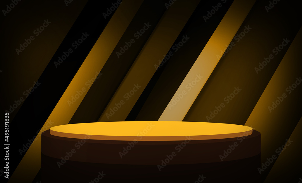 Wall mural 3D Rendered Empty Podium Stage with Golden Pastel Design, Abstract Product placement stage backdrop