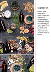 Alternative medicine collage , pills and herbs variety.