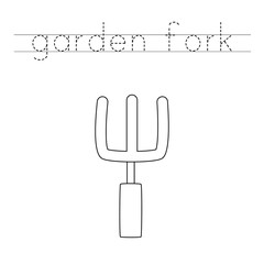 Fototapeta premium Trace the letters and color garden fork. Handwriting practice for kids.