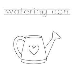 Trace the letters and color watering can. Handwriting practice for kids. © Milya Shaykh