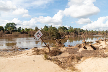 Fototapeta na wymiar Photograph of flood damage at the boat ramp in Yarramundi Reserve in Australia.