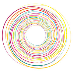 Random circles with hand drawn, free hand drawing effect. Concentric circles, rings shape