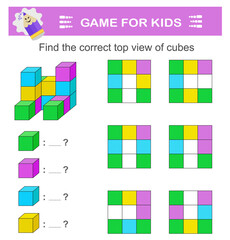 Find the correct top view of cubes. Logic game. Attention tasks for children. IQ training test