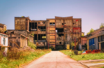 Remains of abandoned heavy industry plant built and used during communist era in former Yugoslavia.