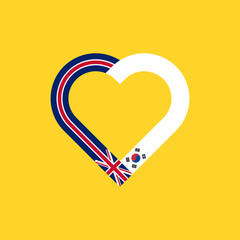heart ribbon icon of united kingdom and south korea flags. vector illustration isolated on yellow background
