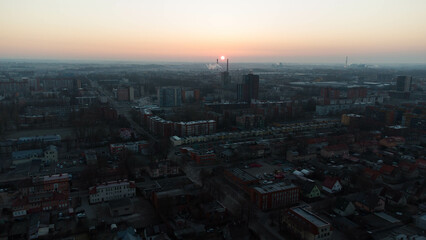 Naklejka premium Aerial drone view for sunrise in Klaipeda