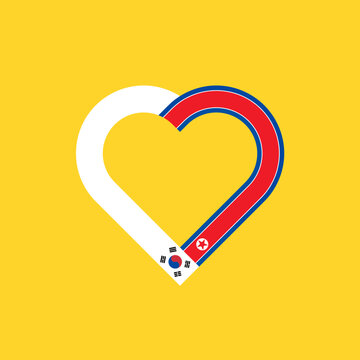 heart ribbon icon of south korea and north korea flags. vector illustration isolated on yellow background
