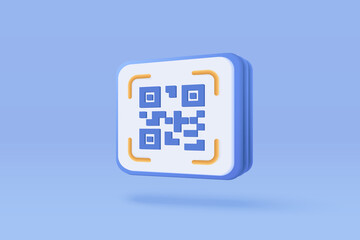 3d qr code scanning for online shopping concept, shopping special offer promotion and marketing of the smartphone. Qr code scan verification website. 3d vector render isolated blue pastel background