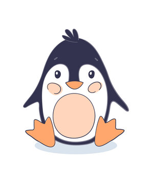 Little funny baby penguin. Flat cartoon vector animal character for kindergarten. Cute children s toy.