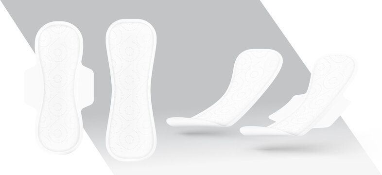 Realistic women pads mockup. Front and perspective view. Vector illustration. Сan be used for healthcare, medical and other needs. EPS10.