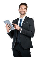 Dont decrease the goals, increase the efforts. Studio shot of a handsome young businessman posing against a white background.