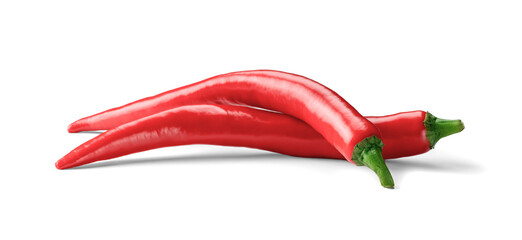 two Ripe chili pepper isolated on white background. red hot chili pepper. Red Cayenne pepper. Red...