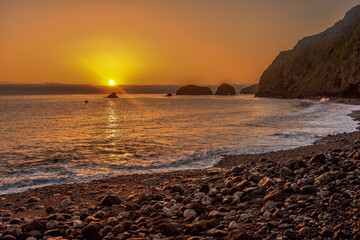 Beach Sunrise from Scorpion Anchorage on Santa Cruz Island, Channel Islands National Park,...