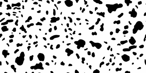 Dalmatians vector seamless horizontal pattern. Spotted animal texture of dog, leopard, cow. Black spots on a white background